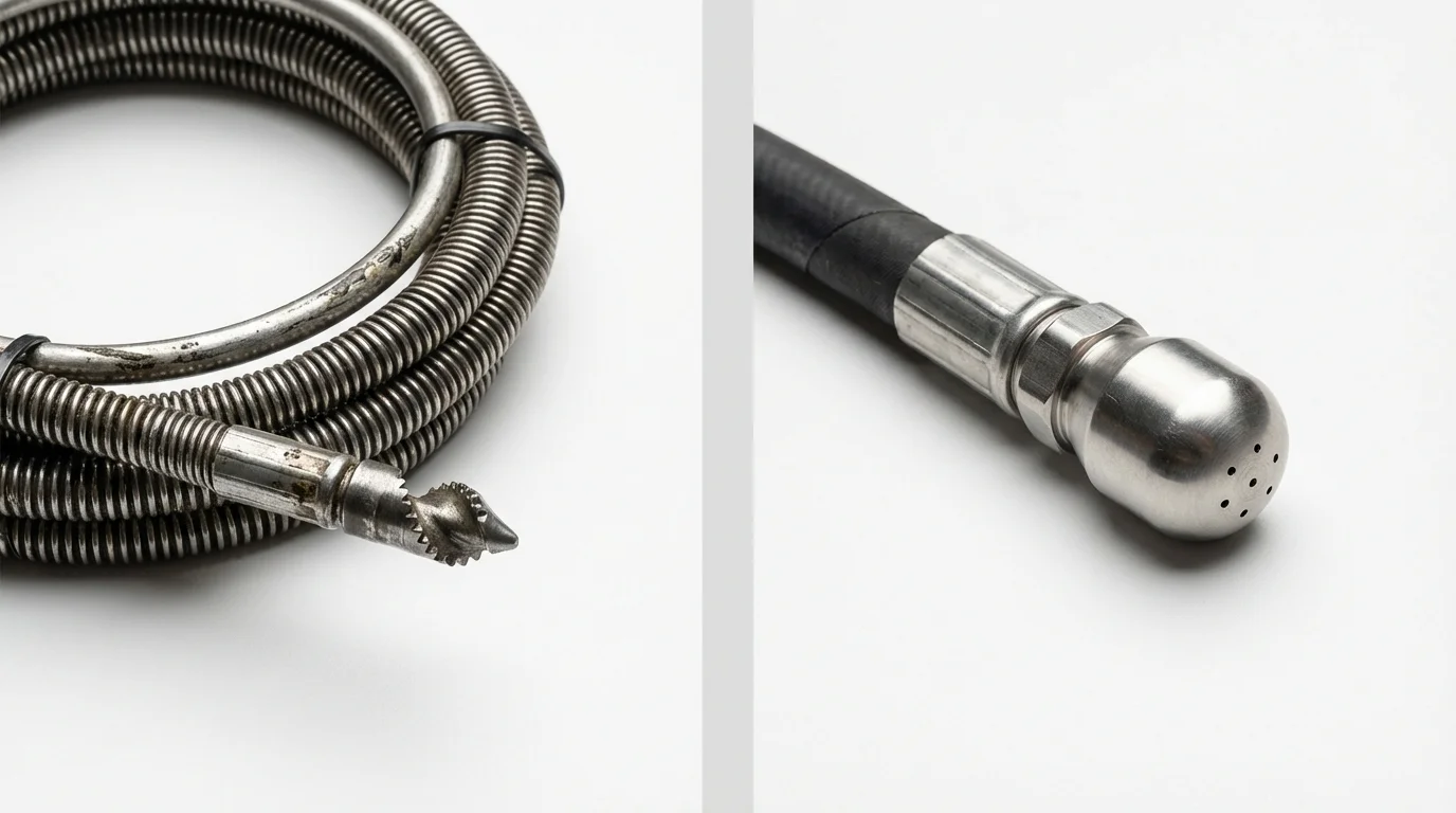 Drain snake cable and hydro jetting nozzle used for drain cleaning in Winchester, VA