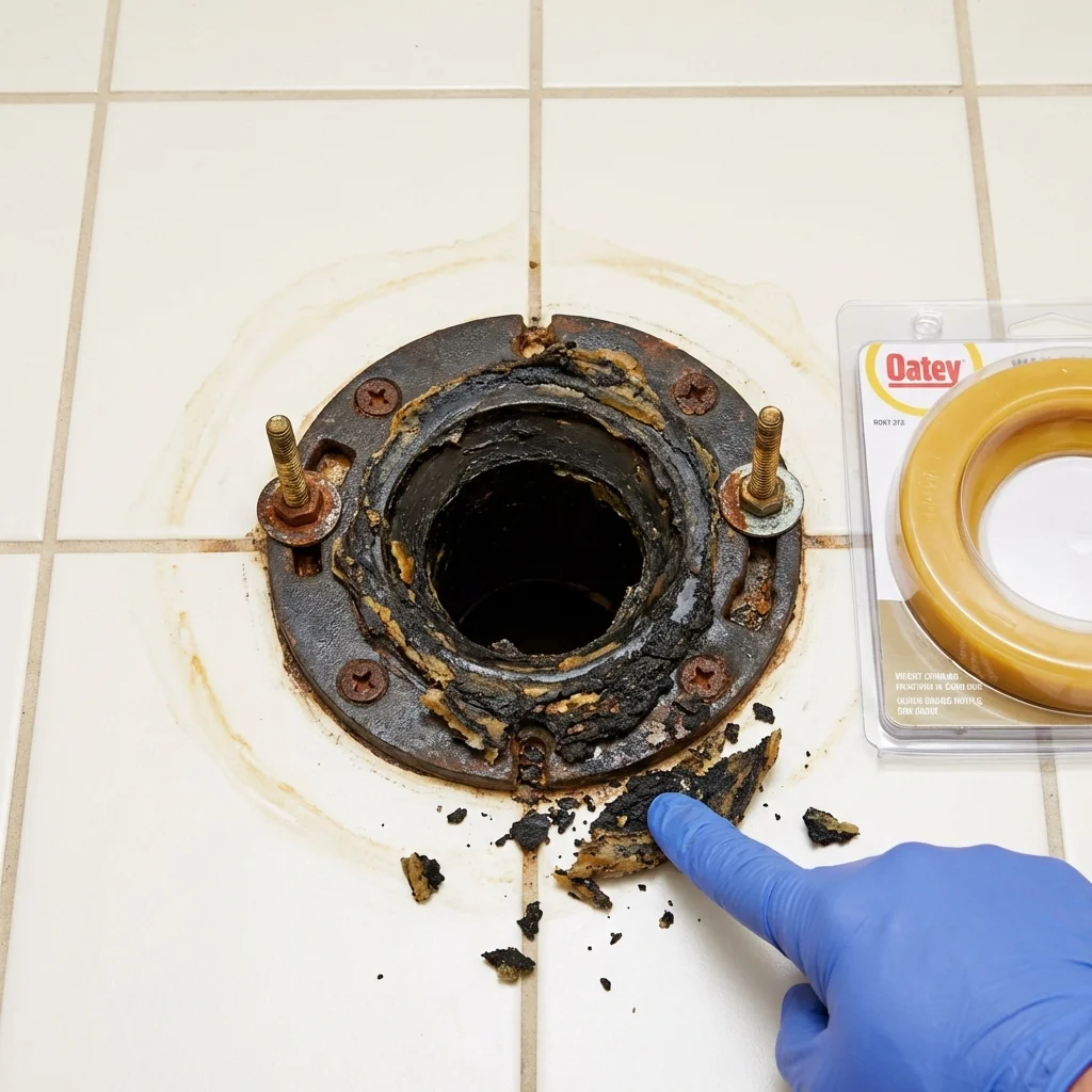 Failed wax ring showing water seepage at the base of a toilet in a Winchester, VA home