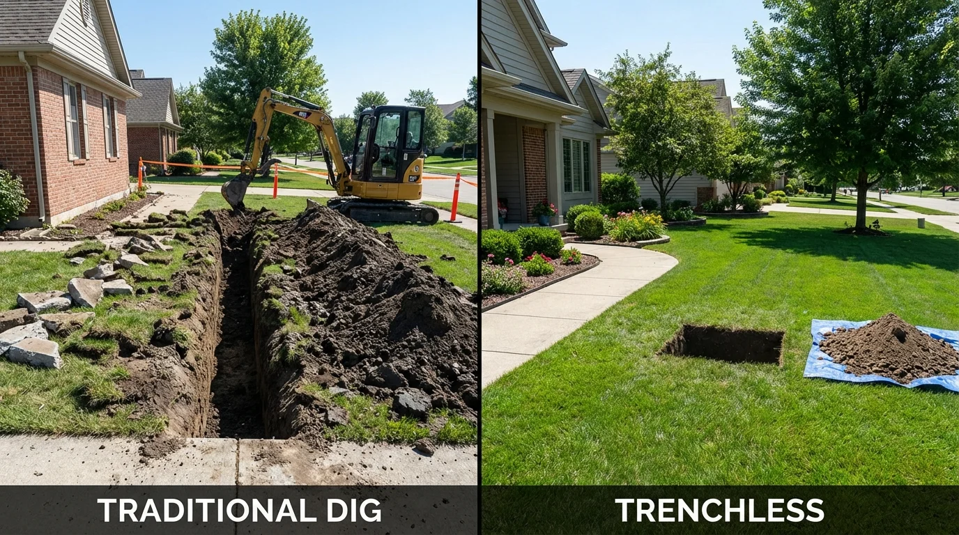 Trenchless sewer repair with minimal yard damage versus traditional excavation in Winchester, VA